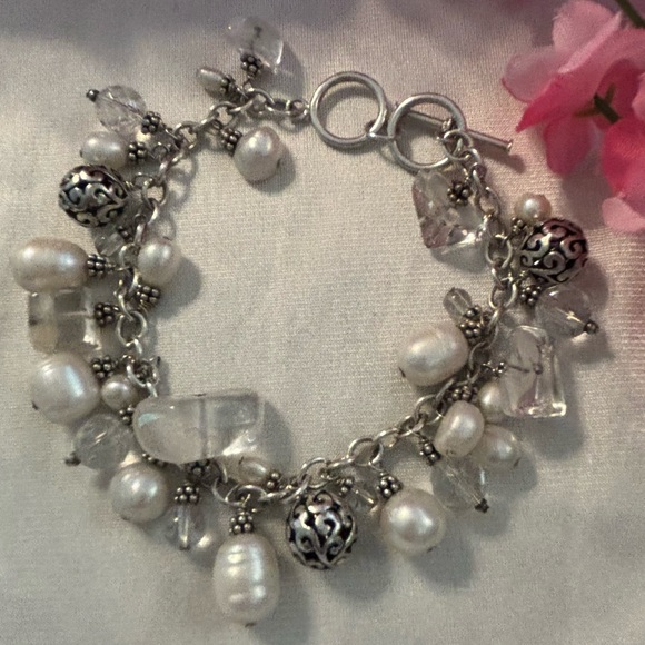 Silpada Rare Hostess Cha~Cha Beaded Sterling Silver, Pearl and Quartz Bracelet - Picture 3 of 15